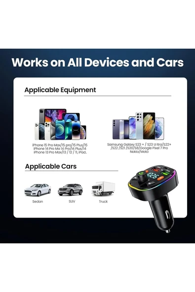Bluetooth Araç Kiti Araç Fm Transmitter Şarj USB TypeC MP3 PD Flash Için Uygun Çakmaklık Giriş - 7