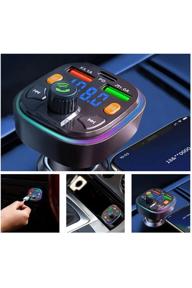 Bluetooth Araç Kiti Araç Fm Transmitter Şarj USB TypeC MP3 PD Flash Için Uygun Çakmaklık Giriş - 5