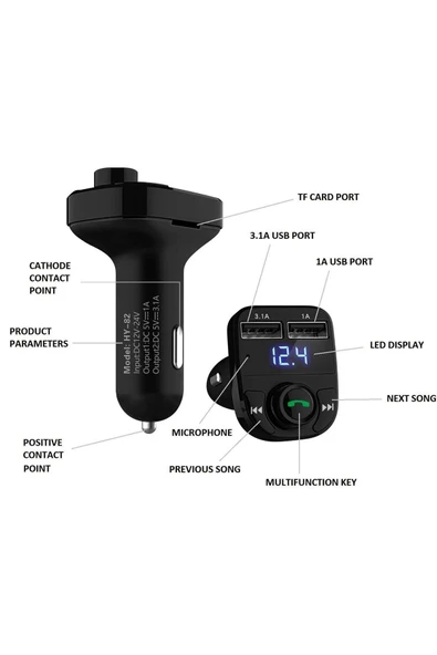 Bluetooth Araç Kiti Araç Fm Transmitter Şarj USB MP3 PD Flash Için Uygun Çakmaklık Giriş - 3