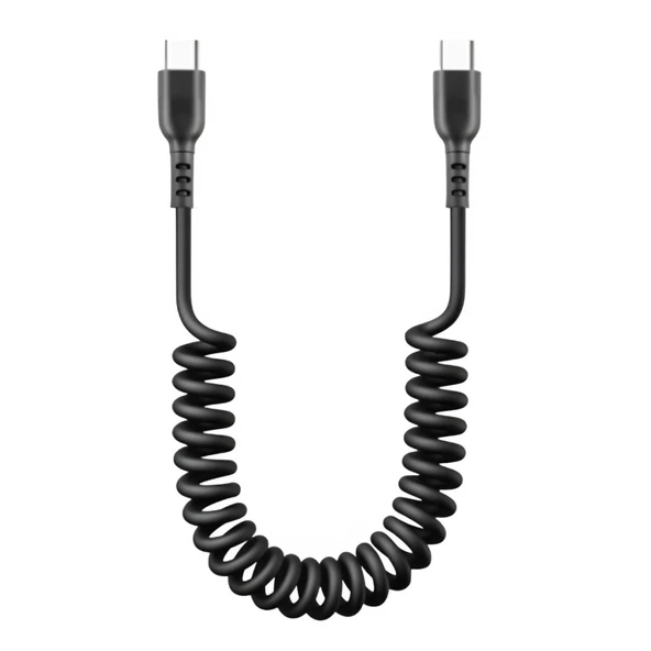 Polham 3A 60W Spiral Type C to Type C Şarj ve Data Kablosu,1-1,5 Metre Kısayıp Uzayabilen Elastik Kablo - 1