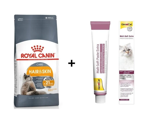 Royal Canin Hair Skin  Deri Ve Tüy Sağlığı Kedi  Maması 2 Kg + Gimcat Malt 100 Gr
