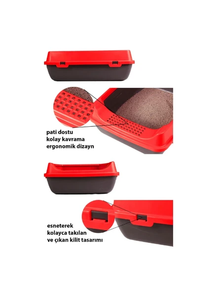 Elekli Açık Kedi Tuvalet Seti -  9 Parça - KIRMIZI - 3