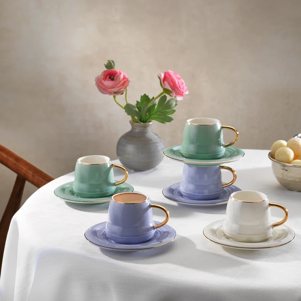 Schafer Vogue 6 Kişilik Kahve Fincan Seti-12 Parça-Çok Renkli