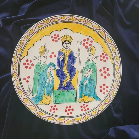 İsa Mesih'in Vaazı 25x25 cm El Boyama İznik Çini Tabak - Resim 2