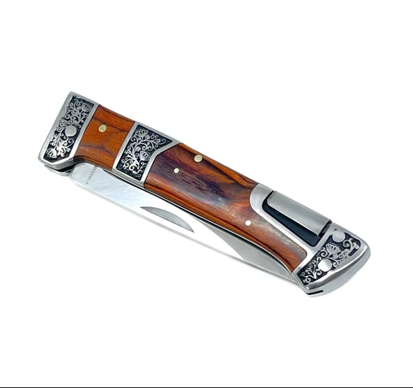 Gül Ağacı Kabzeli Çiçek İşlemeli Katlanabilir Çakı - Resim 4