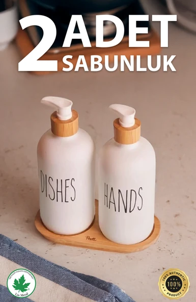 2’li Siyah-Beyaz Mutfak Sıvı Sabunluk Seti 500ml 500ml Bambu Tepsili Oval - 4