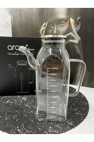 Joe 2'li Metal Kapaklı Borosilikat Cam Yağlık 1000 ml TR4389 - 2