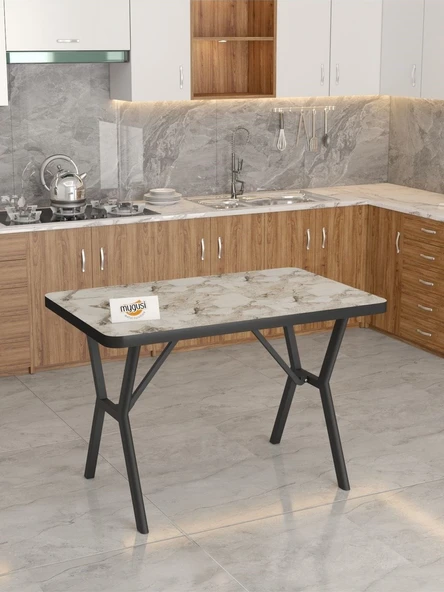 Azra 70x110cm Efes Mutfak Masası, Mutfak Masası Takımı, Yemek Masası, 4 Açık Gri Sandalye - 4