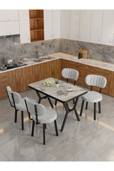 Azra 70x110cm Efes Mutfak Masası, Mutfak Masası Takımı, Yemek Masası, 4 Açık Gri Sandalye - 3