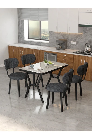 Azra 70x110cm Efes Mutfak Masası, Mutfak Masası Takımı, Yemek Masası, 4 Antrasit Sandalye