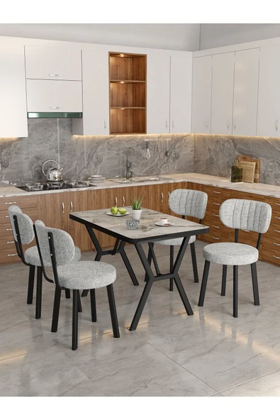 Azra 70x110cm Efes Mutfak Masası, Mutfak Masası Takımı, Yemek Masası, 4 Açık Gri Sandalye - 2