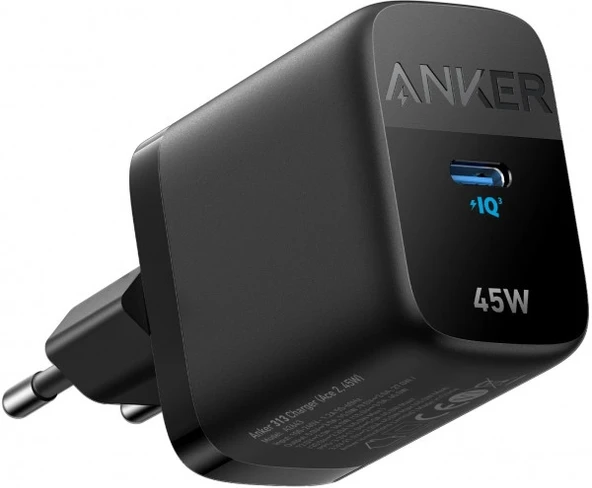 Anker 313 PPS Destekli 45W USB-C Şarj Cihazı - iPhone / Android / Macbook Uyumlu Type-C Hızlı Şarj Adaptörü - A2643 - Siyah (Anker Türkiye Garantili)