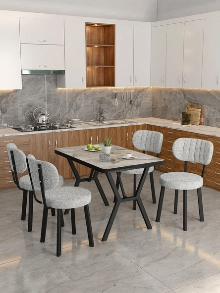 Azra 70x110cm Efes Mutfak Masası, Mutfak Masası Takımı, Yemek Masası, 4 Açık Gri Sandalye - 2