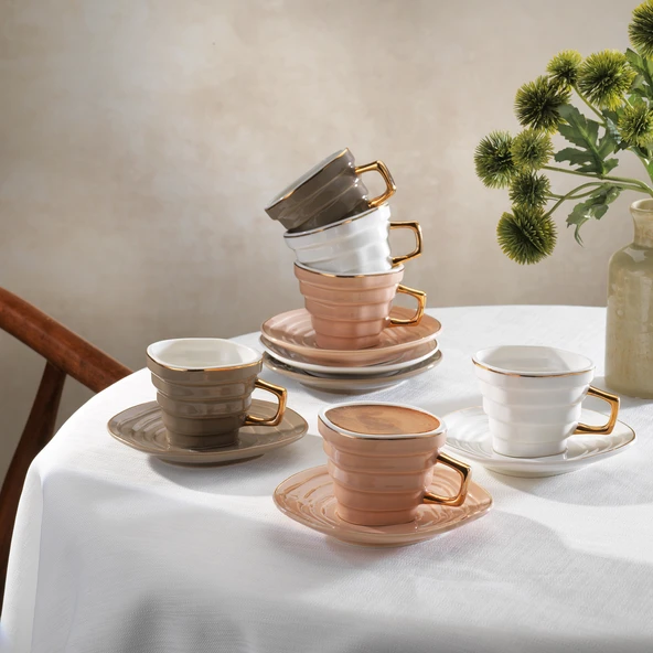 Schafer Vogue 6 Kişilik Kahve Fincan Seti-12 Parça-Çok Renkli