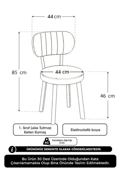Azra 70x110cm Efes Mutfak Masası, Mutfak Masası Takımı, Yemek Masası, 4 Koyu Gri Sandalye - 6