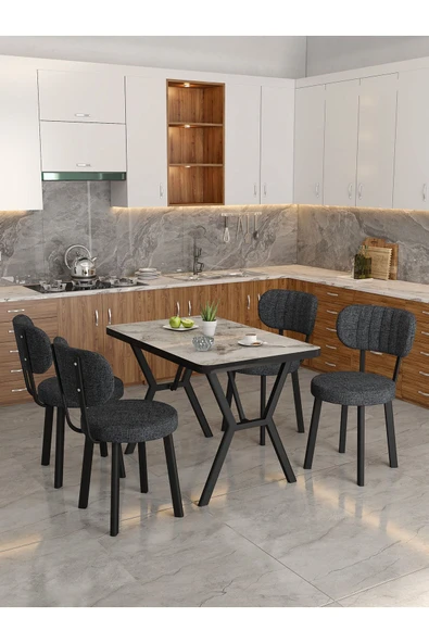 Azra 70x110cm Efes Mutfak Masası, Mutfak Masası Takımı, Yemek Masası, 4 Antrasit Sandalye - 2