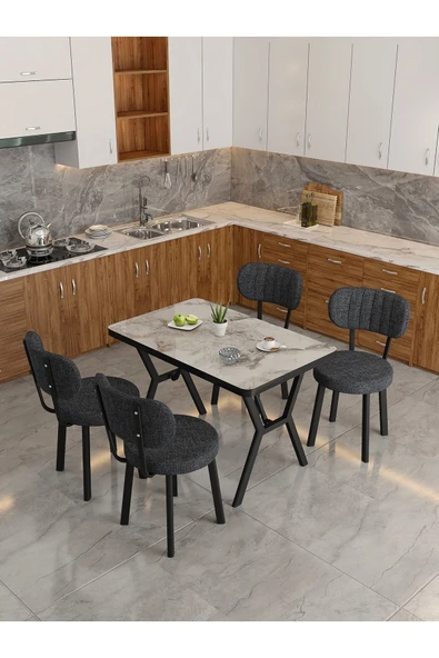 Azra 70x110cm Efes Mutfak Masası, Mutfak Masası Takımı, Yemek Masası, 4 Antrasit Sandalye - 3