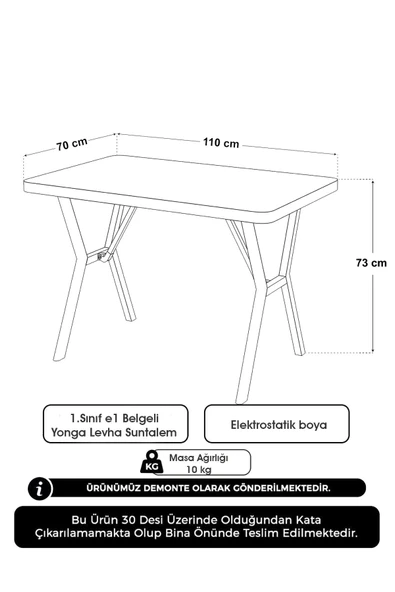 Azra 70x110cm Efes Mutfak Masası, Mutfak Masası Takımı, Yemek Masası, 4 Krem Sandalye - 7