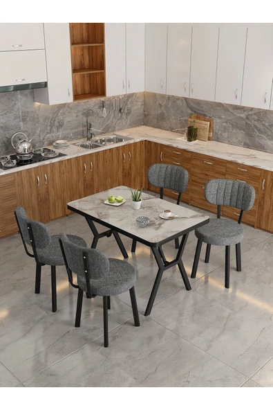 Azra 70x110cm Efes Mutfak Masası, Mutfak Masası Takımı, Yemek Masası, 4 Koyu Gri Sandalye - 3