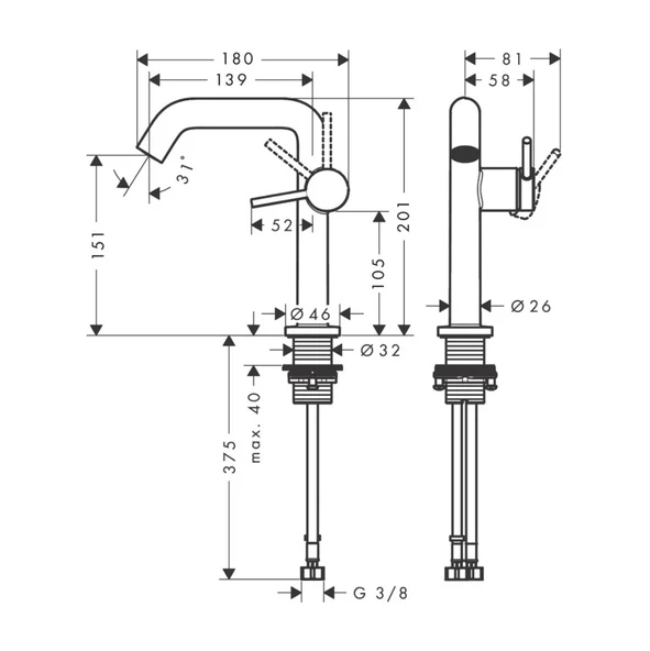 Hansgrohe Tecturis S Lavabo Bataryası 150 73340000 - 6