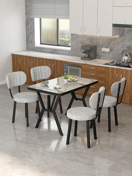 Azra 70x110cm Efes Mutfak Masası, Mutfak Masası Takımı, Yemek Masası, 4 Açık Gri Sandalye