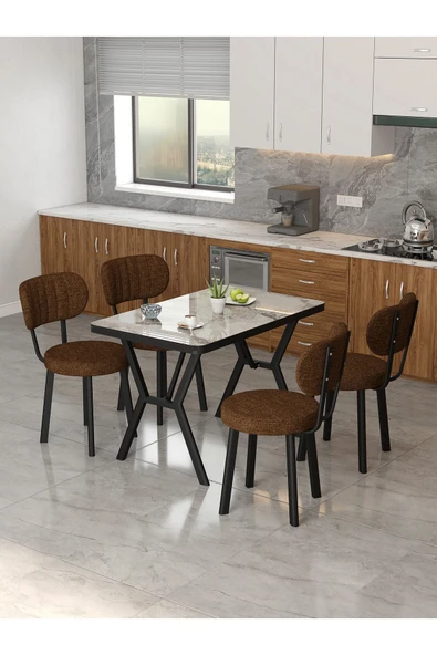Azra 70x110cm Efes Mutfak Masası, Mutfak Masası Takımı, Yemek Masası, 4 Kahverengi Sandalye