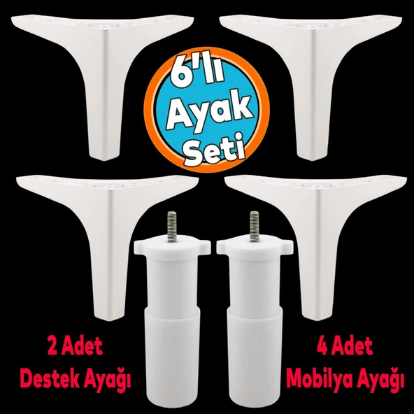 Mobilya Tv Ünitesi Çekyat Koltuk Kanepe Destek Ayağı 14 Cm Beyaz Baza Ayakları M8 6'lı Set ürün görseli