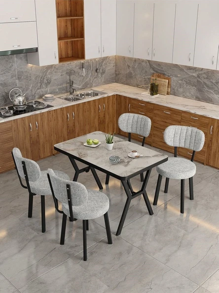 Azra 70x110cm Efes Mutfak Masası, Mutfak Masası Takımı, Yemek Masası, 4 Açık Gri Sandalye - 3