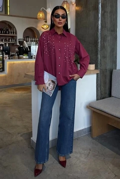 Kristal Taş Çakımlı Poplin Gömlek 3413 - 7