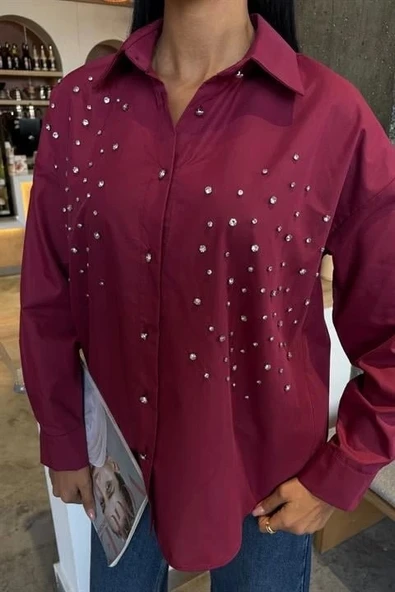 Kristal Taş Çakımlı Poplin Gömlek 3413 - 3