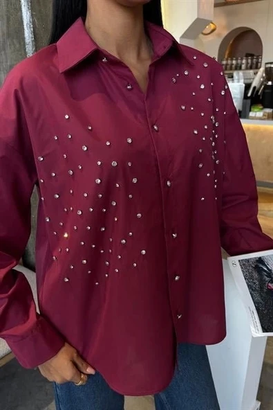 Kristal Taş Çakımlı Poplin Gömlek 3413 - 5