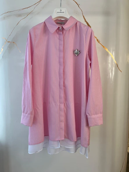 AKSESUAR DETAYLI ÇİZGİLİ GÖMLEK - 2