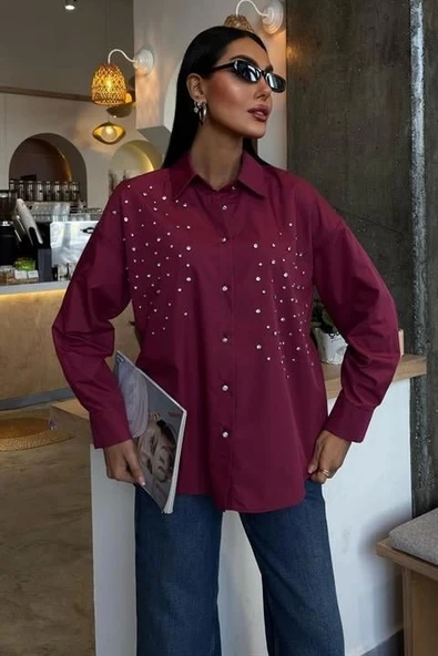 Kristal Taş Çakımlı Poplin Gömlek 3413