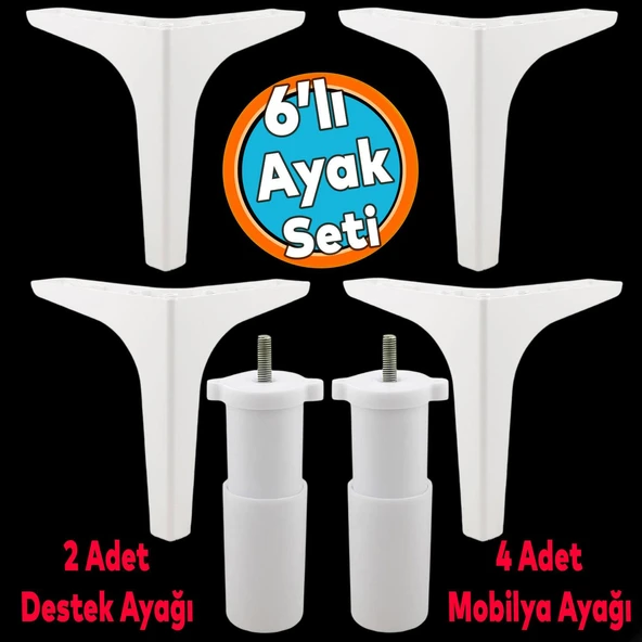 Mobilya Tv Ünitesi Konsol Koltuk Kanepe Destek Ayağı 17 Cm Beyaz Ayakları M8 Destek 6'lı Set ürün görseli
