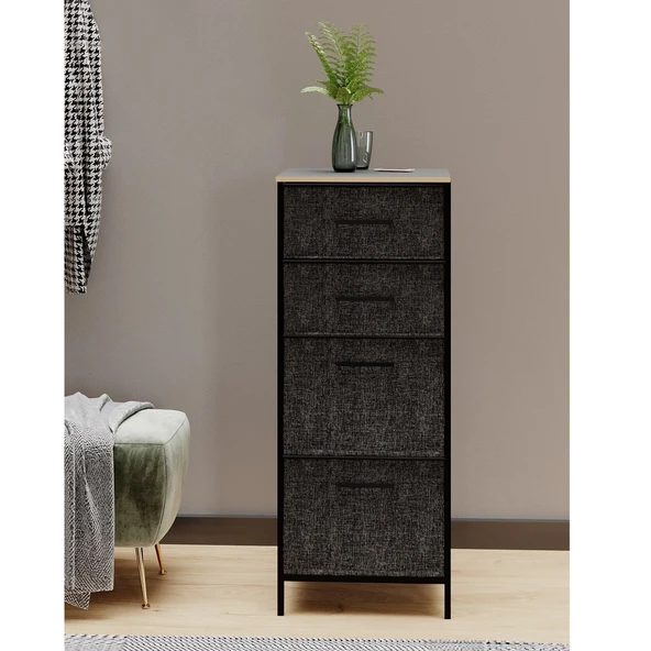 Çok Amaçlı Dolap 4 Çekmeceli  Komodin Sehpa Füme 1611 - 3