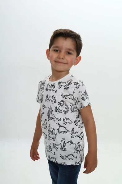 Toontoy Erkek Çocuk Komple Dinazor Baskılı Tişört - 4