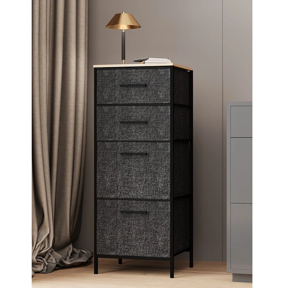 Çok Amaçlı Dolap 4 Çekmeceli Komodin Sehpa Füme 1611