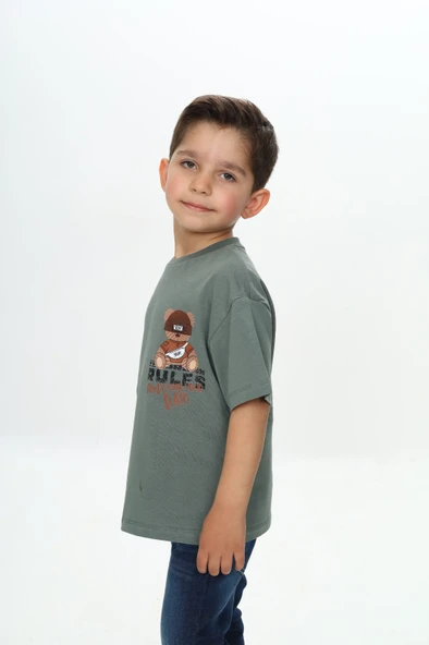 Toontoy Erkek Çocuk Rules Şapkalı Ayı Baskılı Tişört - 6