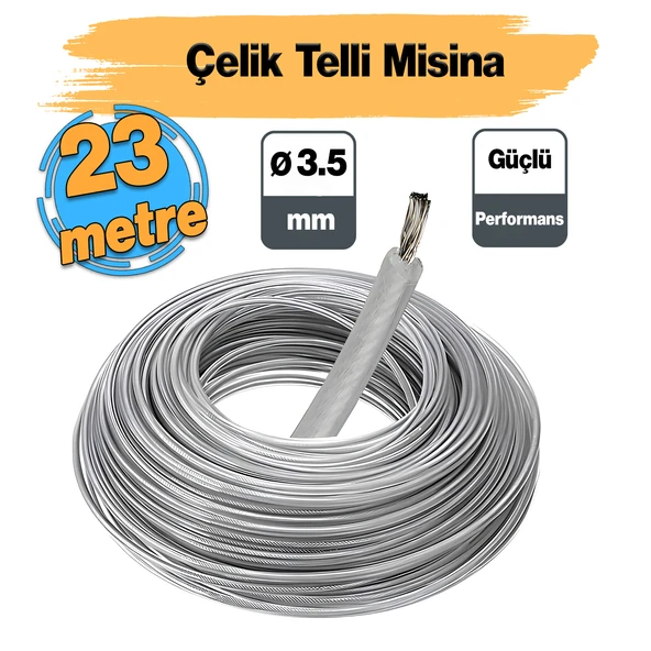 Çelik Telli 3.5 mm 23 Metre Misina Motorlu Tırpan Yuvarlak Çim Ot Biçme Teli Güçlü Performans