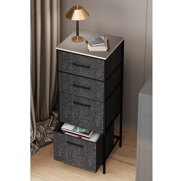 Çok Amaçlı Dolap 4 Çekmeceli  Komodin Sehpa Füme 1611 - 2