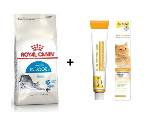 Royal Canin İndoor 27 Kuru Kedi Maması 2 Kg + Gimcat Multivitamin 100 Gr ürün görseli