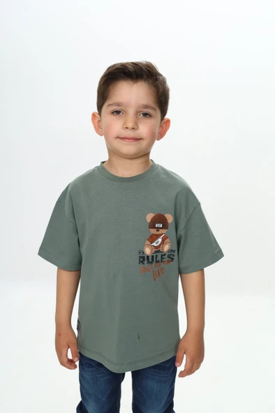 Toontoy Erkek Çocuk Rules Şapkalı Ayı Baskılı Tişört - 5