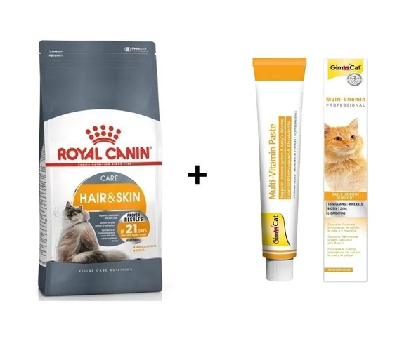 Royal Canin Hair&Skin Hassas Tüylü Kediler İçin Mama 4 kg + Gimcat Multivitamin 100 Gr ürün görseli 1