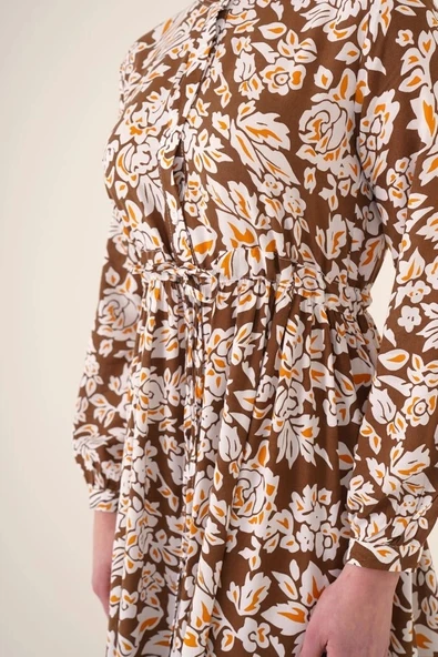 2144 Hakim Yaka Tesettür Elbise - Kahverengi - Resim 4