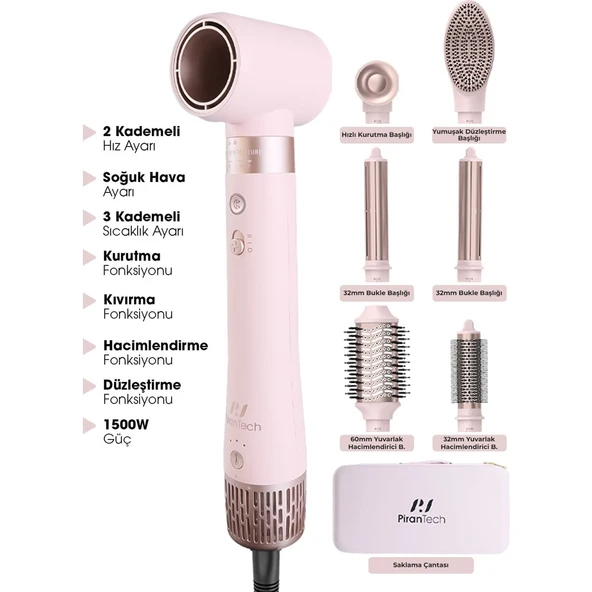Pirantech KS-611 Airwrap 6in1 Saç Şekillendirme Seti