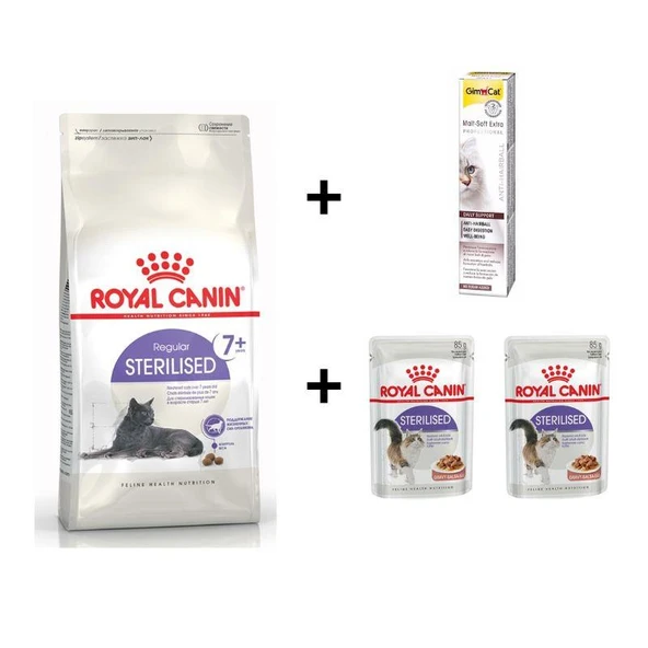 Royal Canin +7 Yaş Üzeri Kısırlaştırılmış Kedi Maması 3,5 Kg + 2 Adet RC Yaş Mama 85 gr + 20 gr GimCat Malt