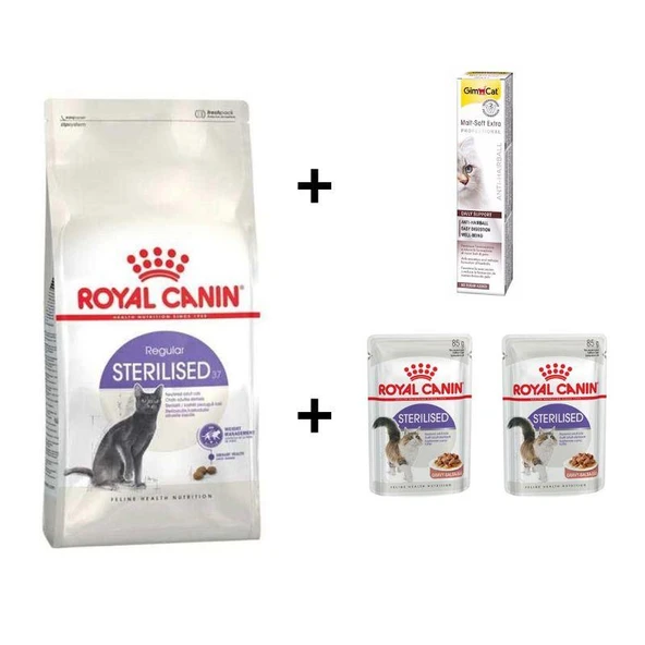Royal Canin Sterilised Kısırlaştırılmış Kedi Maması 4 Kg + 2 Adet RC Yaş Mama 85 gr + 20 gr GimCat Malt