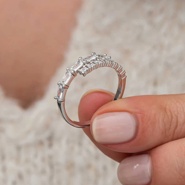 Gümüş Baget Taşlı Yarımtur Kadın Yüzük  SL10815 ürün görseli