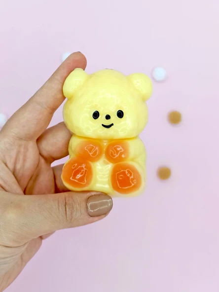 Sevimli Ayıcık Yumuşacık Sıkma 8 cm Sweet Bear Sukuşi - Sarı
