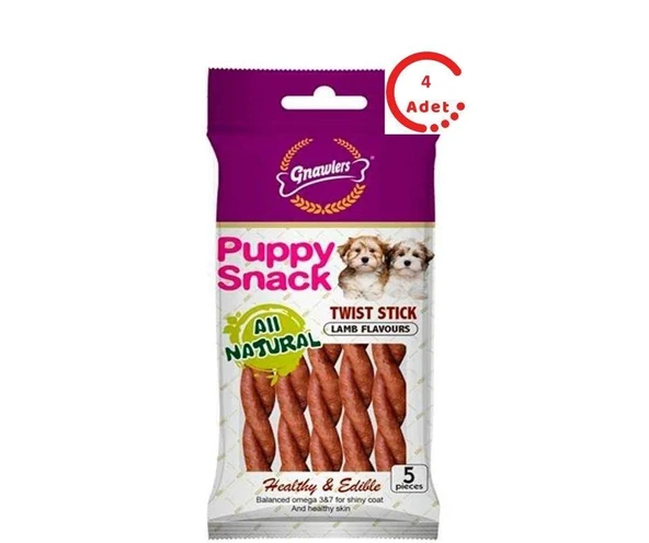 Gnawlers Twist Stick Kuzu Etli Köpek Ödülü 5'li Paket x 4 Adet